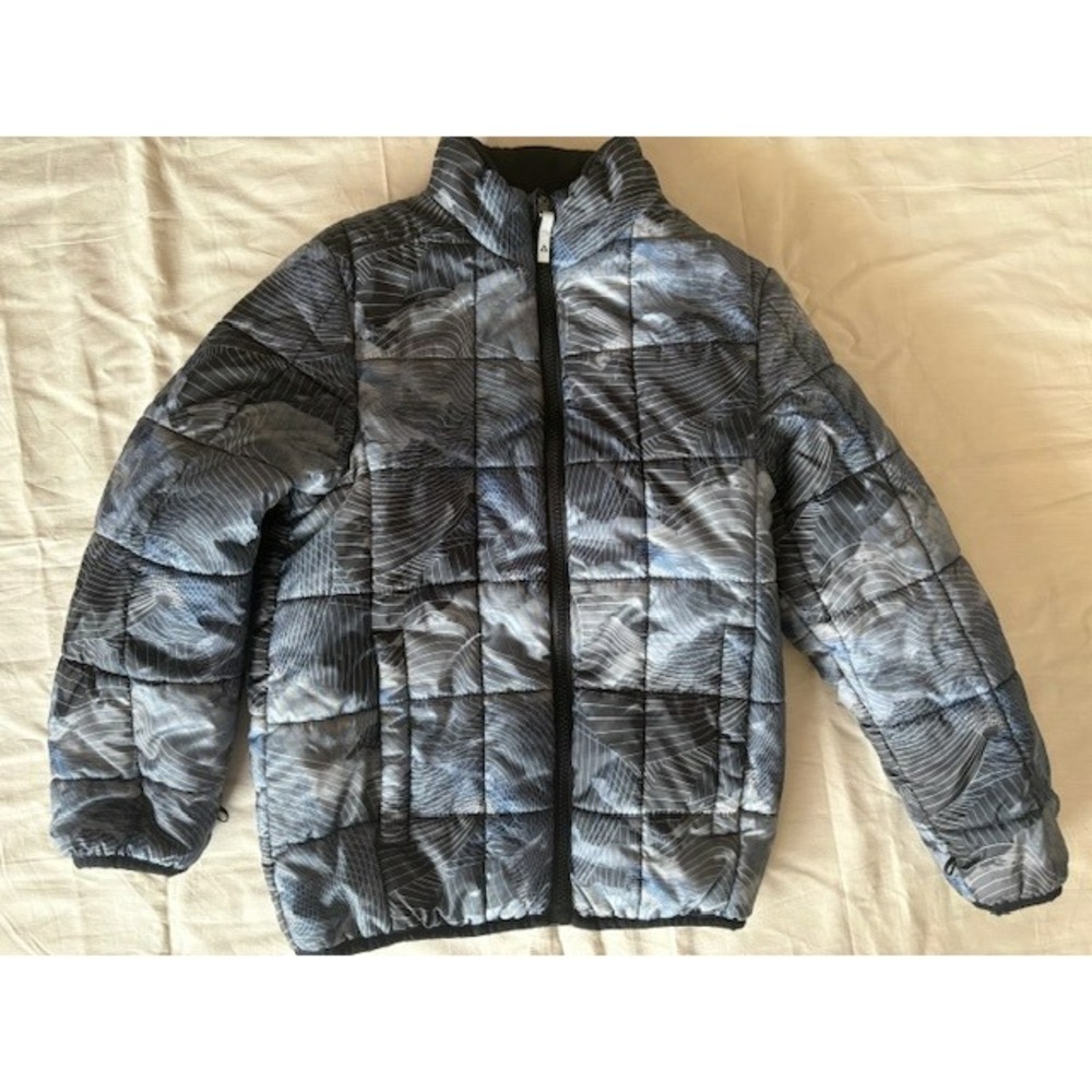 Gerry Boys Puffe Winter Jacket Sz S 7-8 Gray Blue Insulated Full Zip Coat Pocket